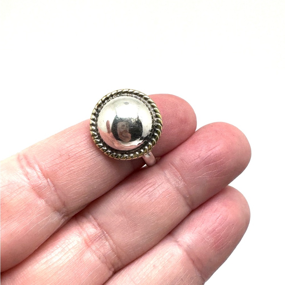 Vintage Taxco LATON Sterling Silver Two-Tone Dome Ring with Rope Edge Size 6 1/2 - Picture 11 of 16